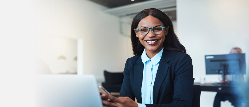 A professional woman in glasses